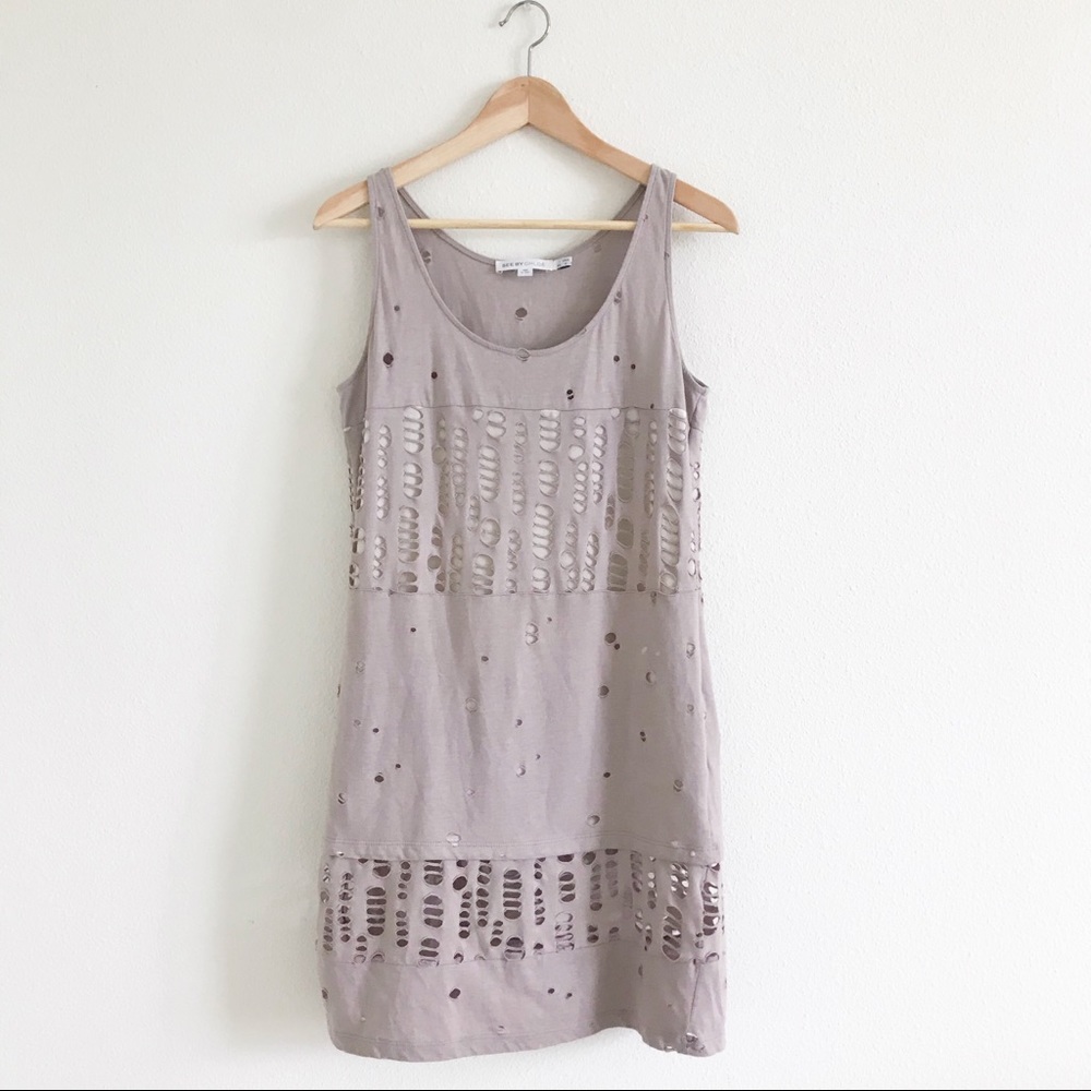 See By Chloe Beige Distressed Tank Dress